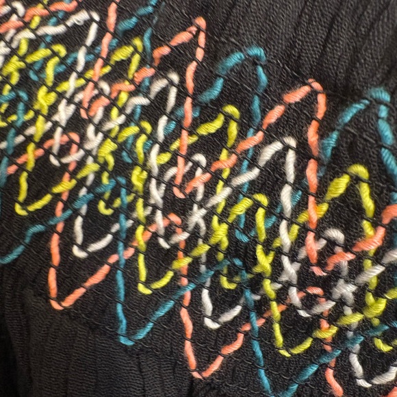 Miken Swim Cover Up Dress Women XS Black Embroidered Boho Beach Tunic - Picture 3 of 10